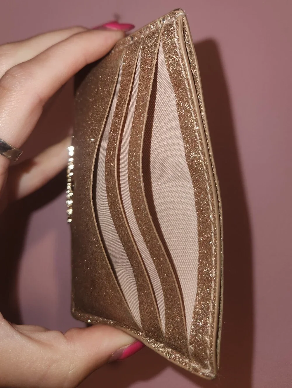 Kate Spade Glitter Card Holder in Rose Gold
